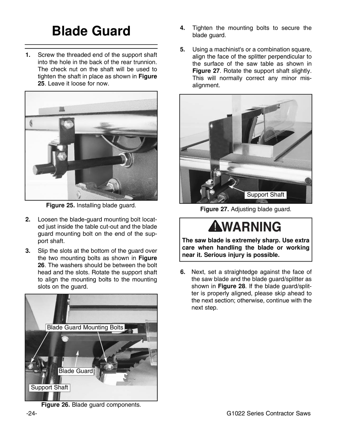 Grizzly G1022PRO instruction manual Blade Guard, Adjusting blade guard 