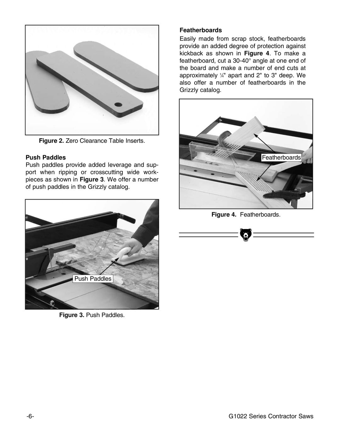 Grizzly G1022PRO instruction manual Push Paddles, Featherboards 