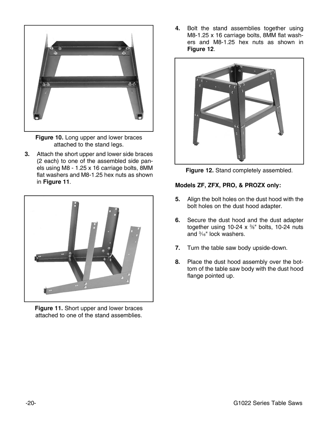 Grizzly G1022SM instruction manual Stand completely assembled, Models ZF, ZFX, PRO, & Prozx only 