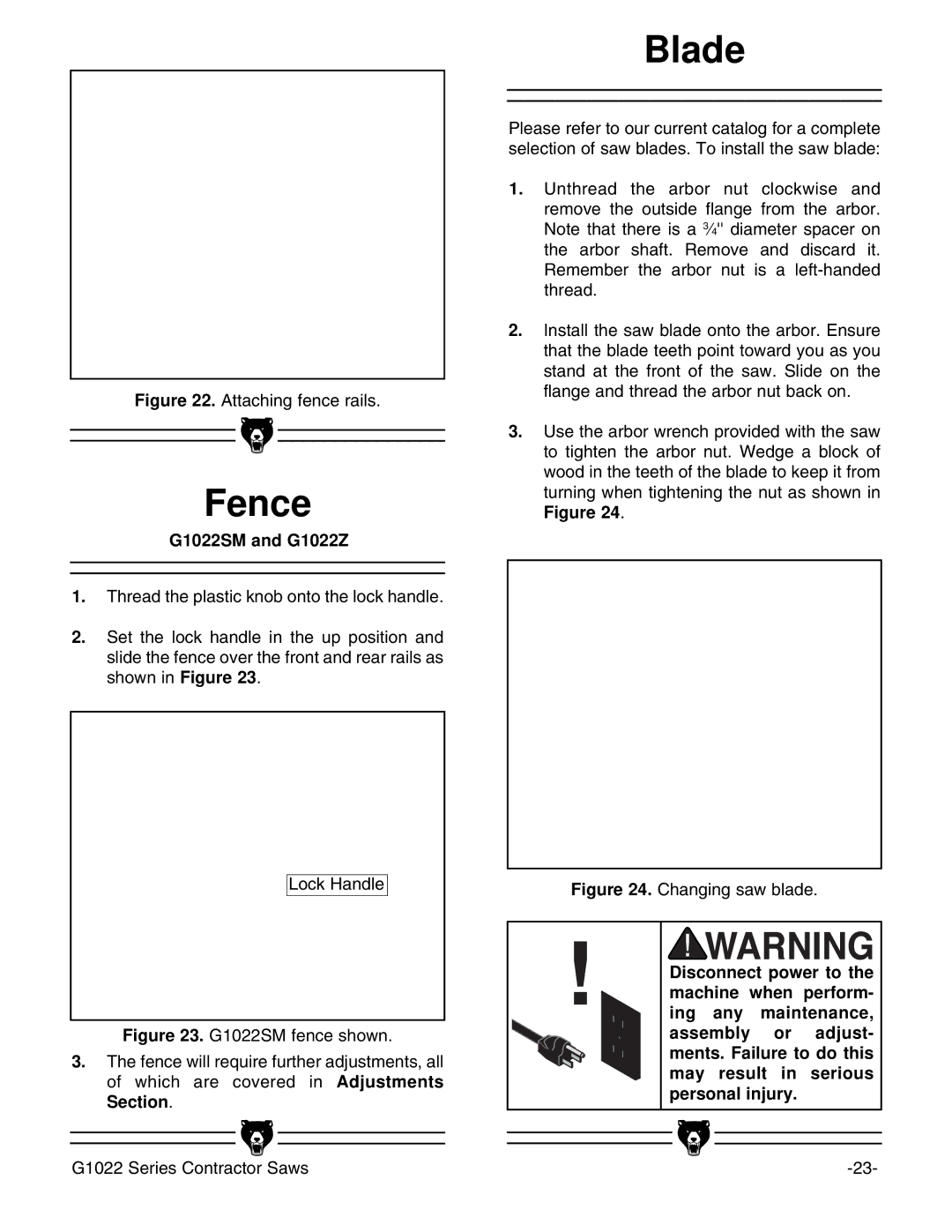 Grizzly G1022ZFX instruction manual Fence, Blade 