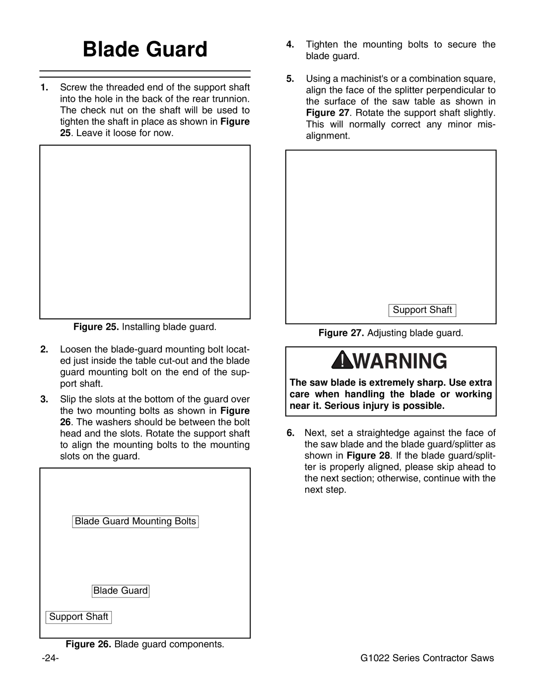 Grizzly G1022ZFX instruction manual Blade Guard, Adjusting blade guard 