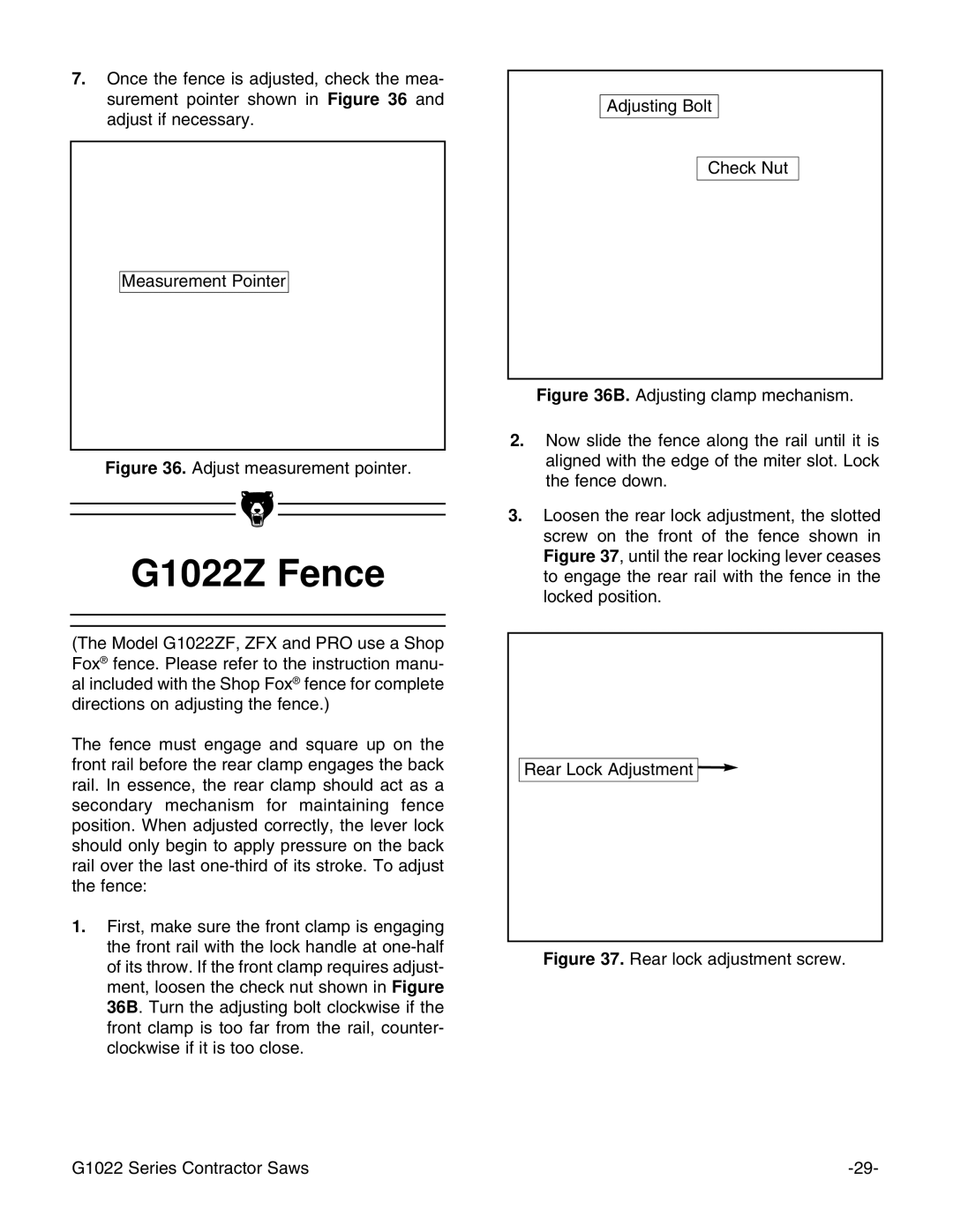 Grizzly G1022ZFX instruction manual G1022Z Fence, Adjust measurement pointer 