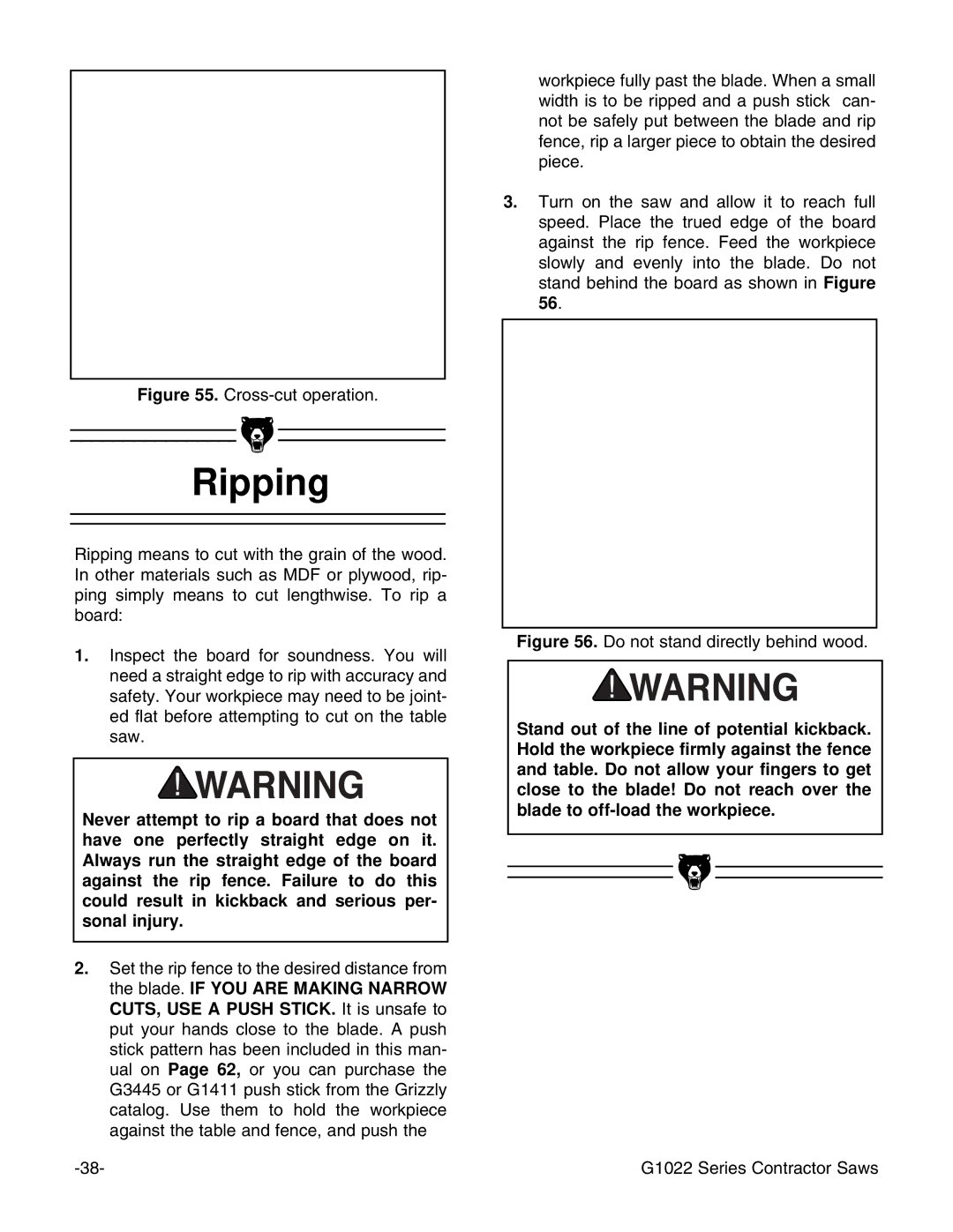 Grizzly G1022ZFX instruction manual Ripping, Cross-cut operation 