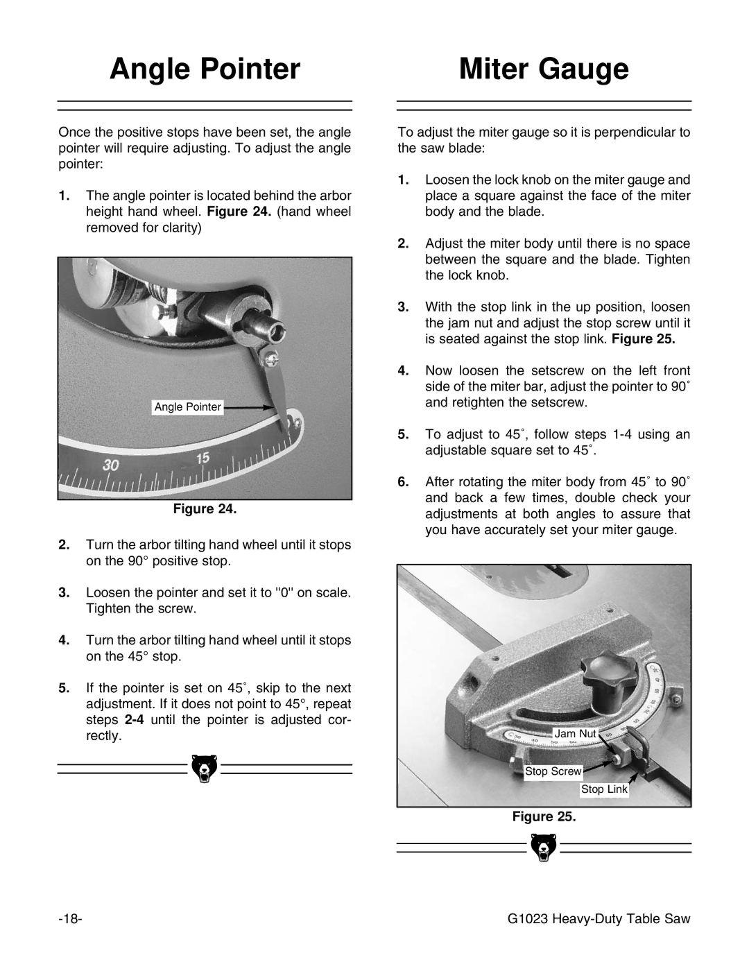 Grizzly G1023 instruction manual Angle Pointer Miter Gauge 