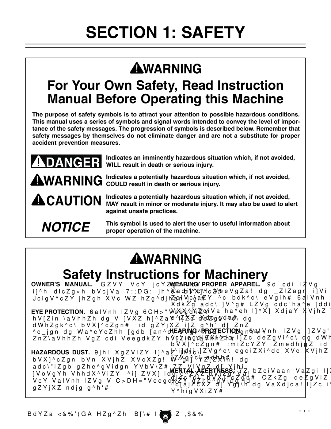 Grizzly G1023RLWX, G1023RLX owner manual Safety Instructions for Machinery, BdYZa&%GAHZgZhB\#HcXZ,$&% 