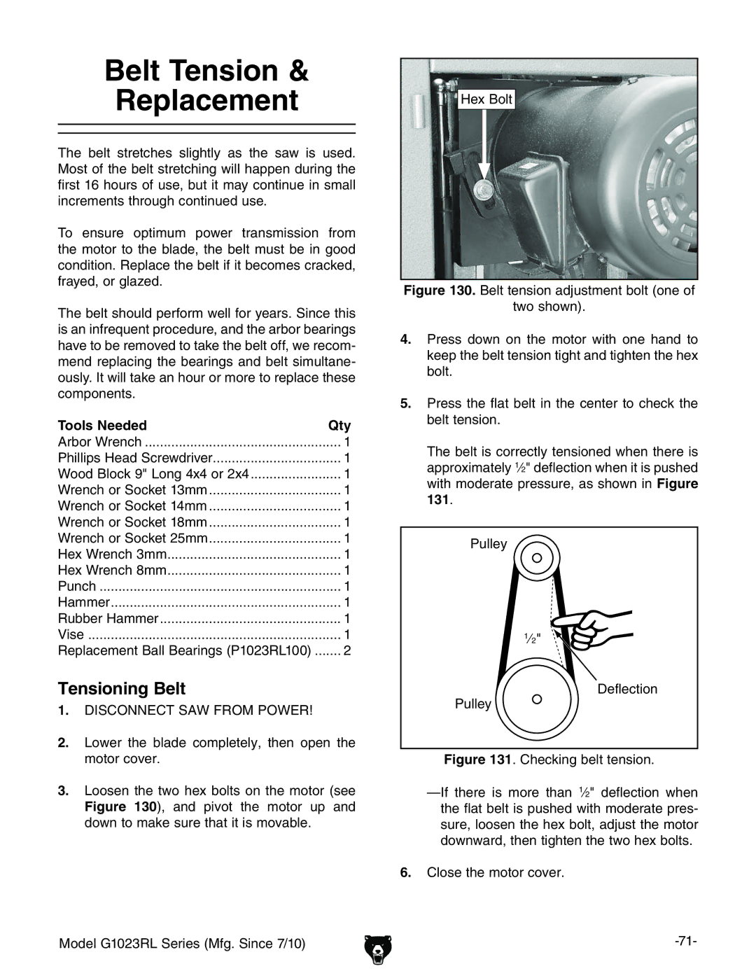 Grizzly G1023RLX, G1023RLWX Belt Tension Replacement, Tensioning Belt, EjaaZn 9ZaZXidc,  8adhZiZbdidgXdkZg# 