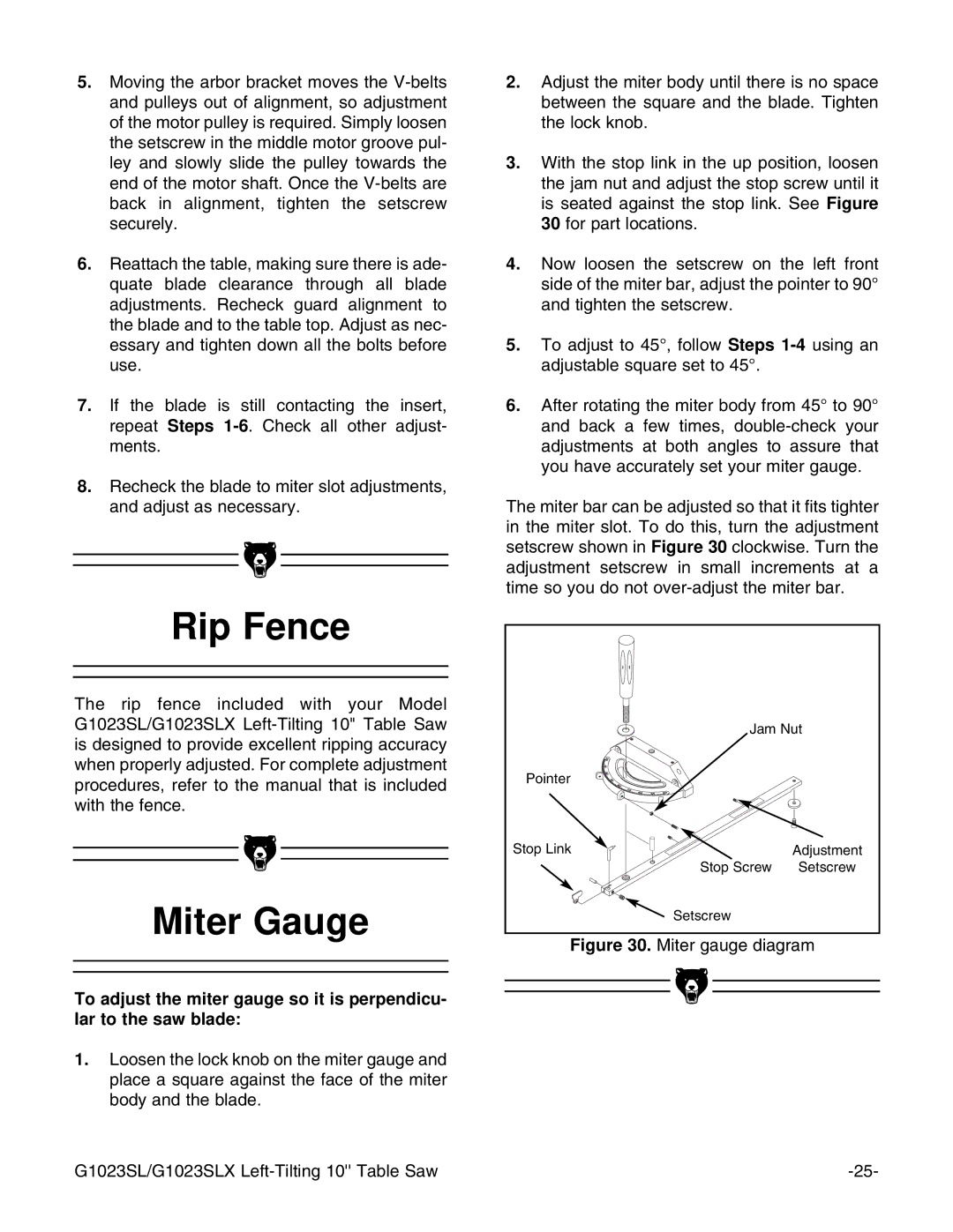 Grizzly G1023SLX, G1023SLWX instruction manual Rip Fence, Miter Gauge 