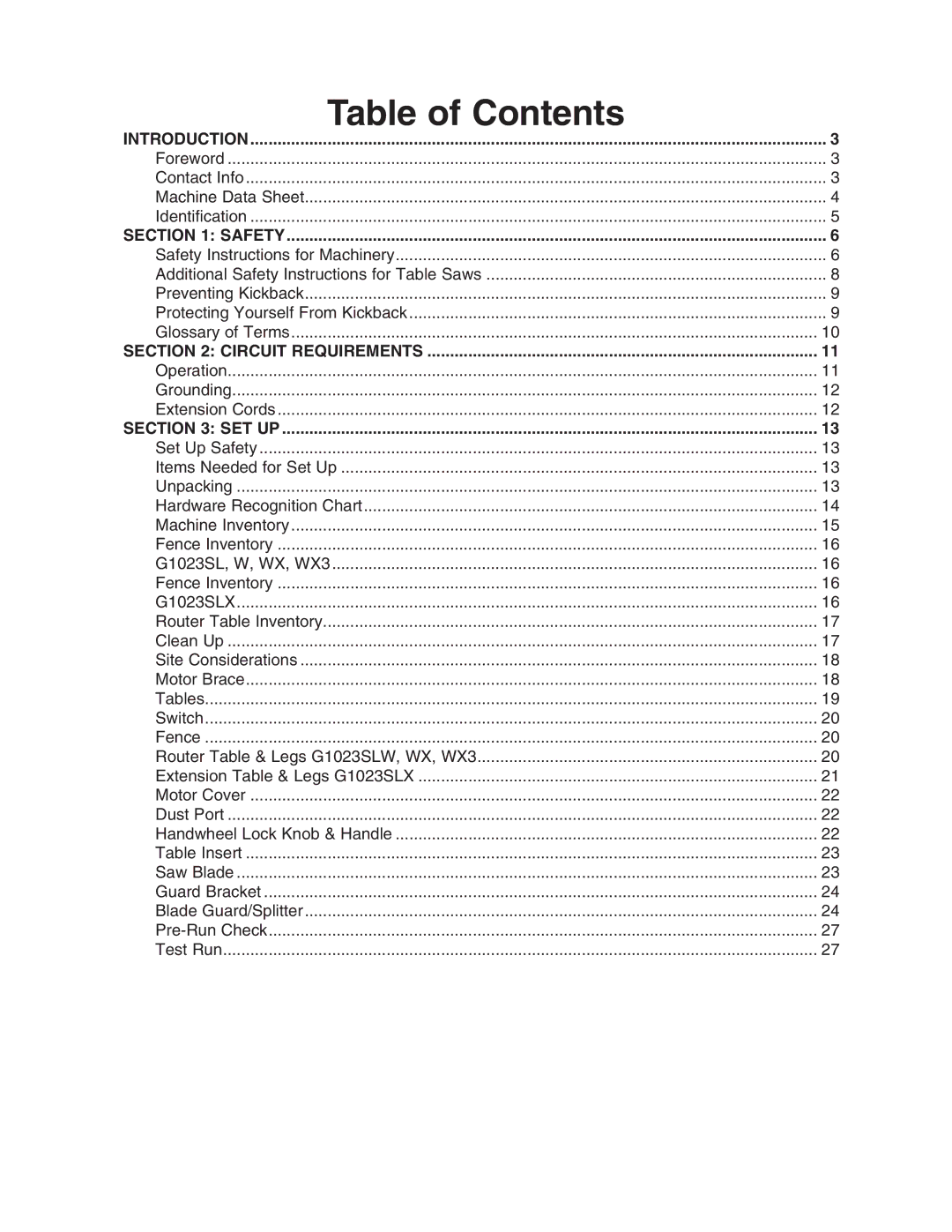 Grizzly G1023SLWX3 manual 4ABLE of #ONTENTS 