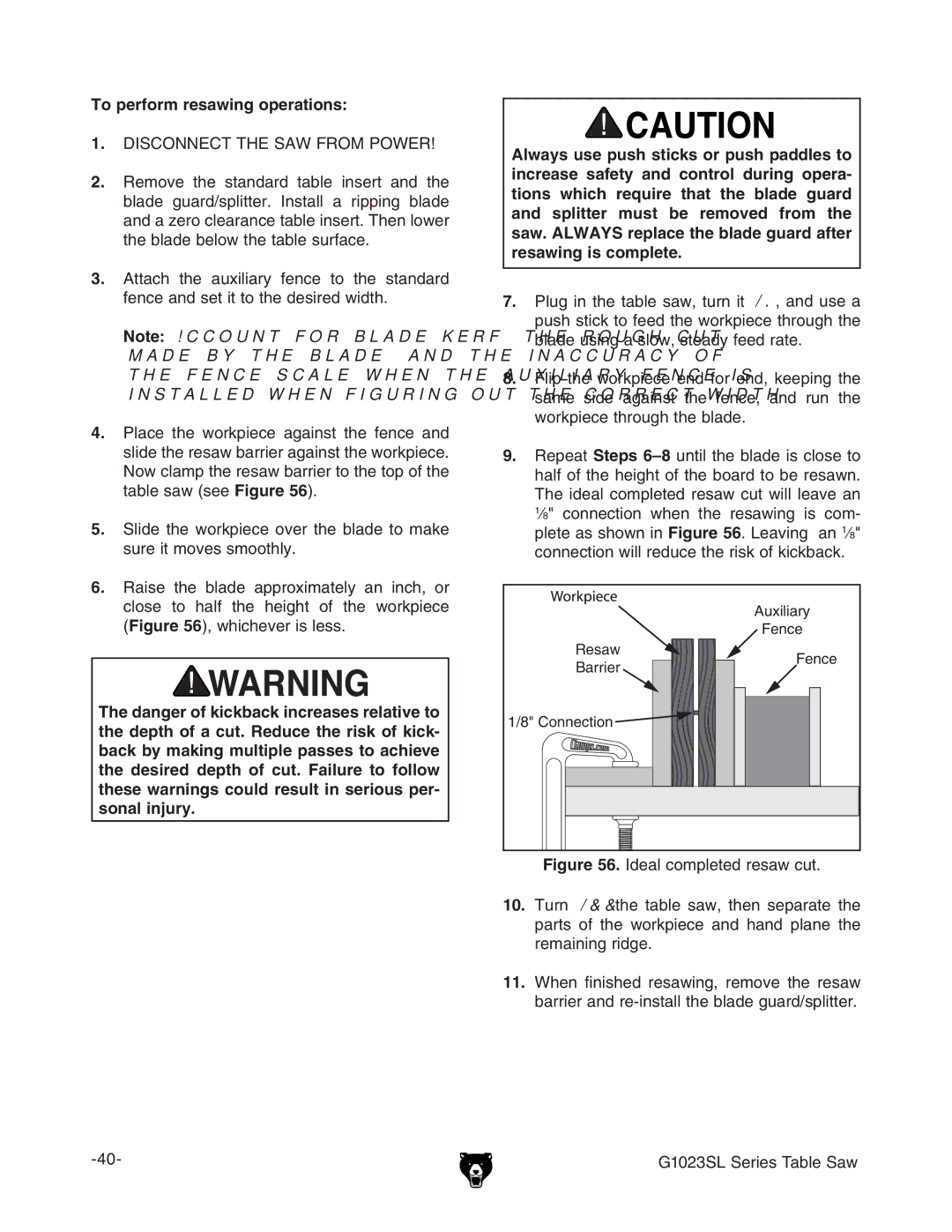 Grizzly G1023SLWX3 manual 4O Performfresawing OPERATIONS,  9H8DCC8II=H6LGDBEDLG 