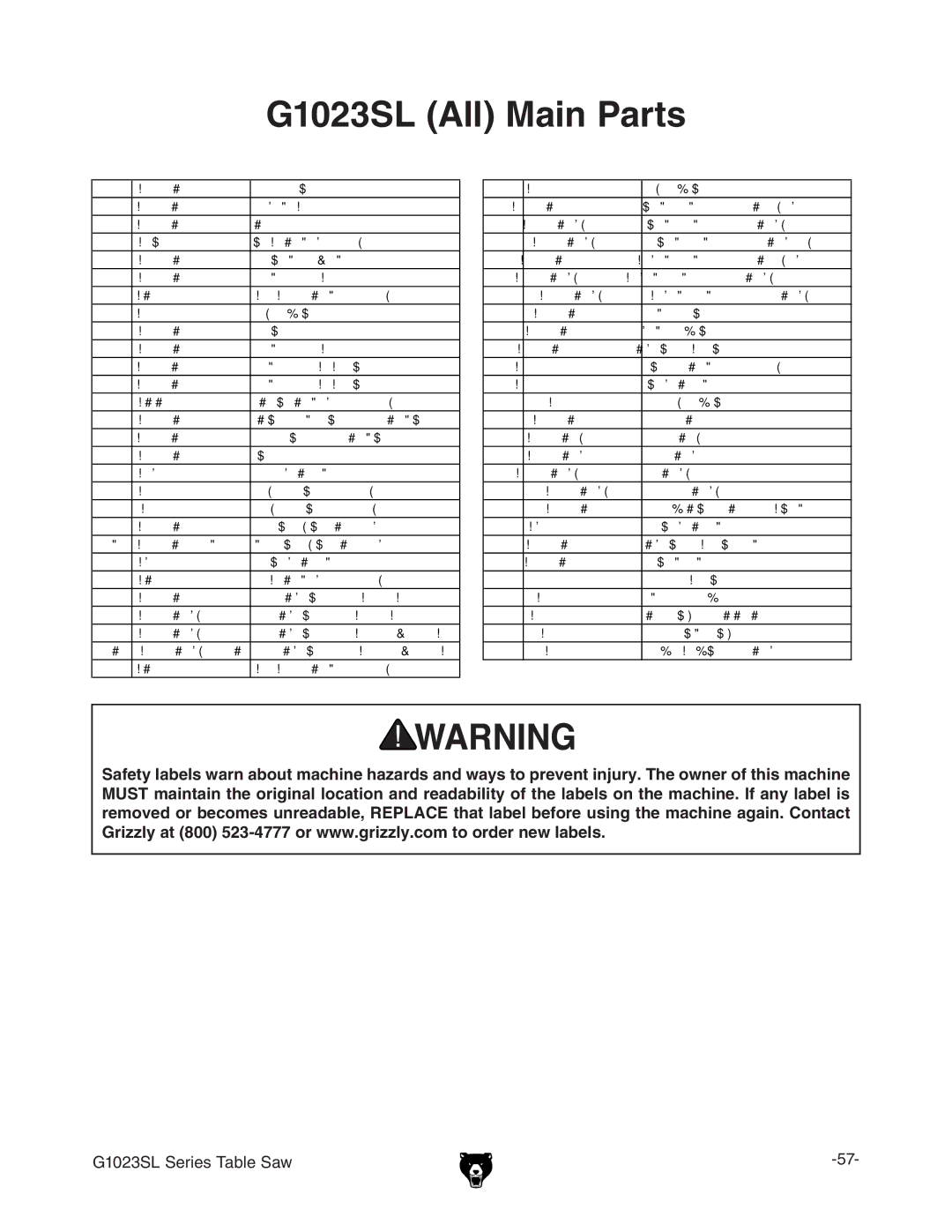 Grizzly G1023SLWX3 manual  