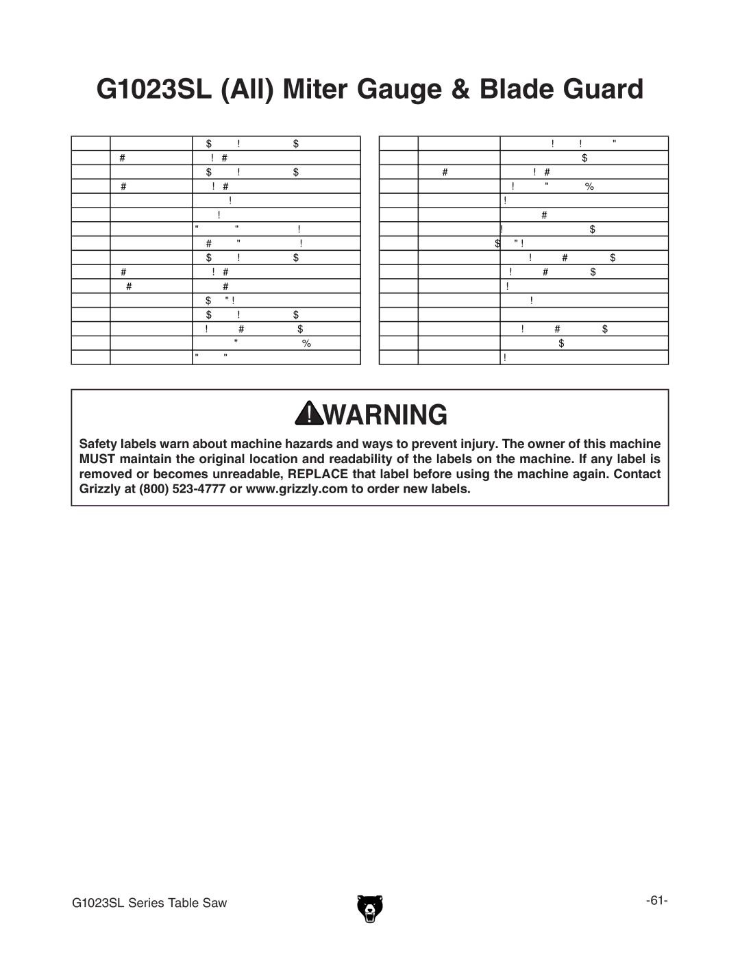 Grizzly G1023SLWX3 manual  