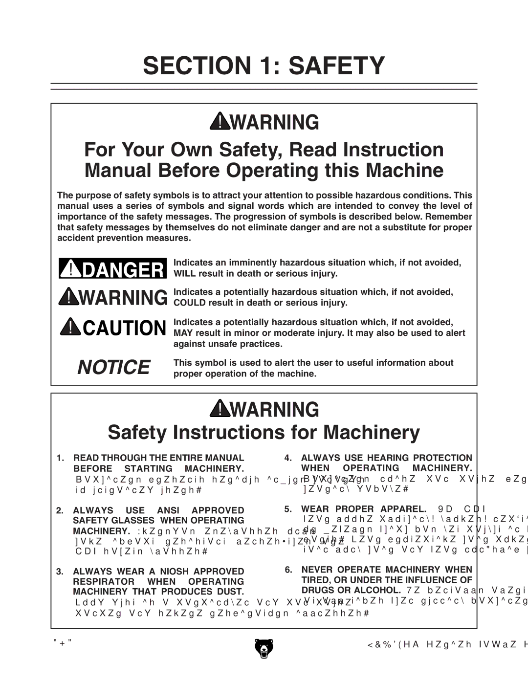 Grizzly G1023SLWX3 manual #4/. 3!&%49, 3AFETYYNSTRUCTIONS for -ACHINERY 