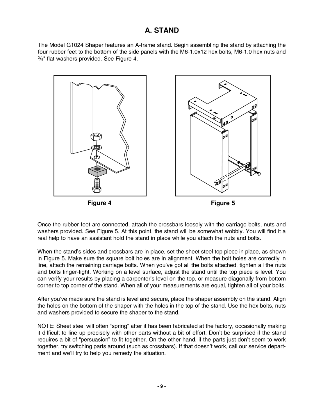 Grizzly G1024 instruction manual A. Stand 