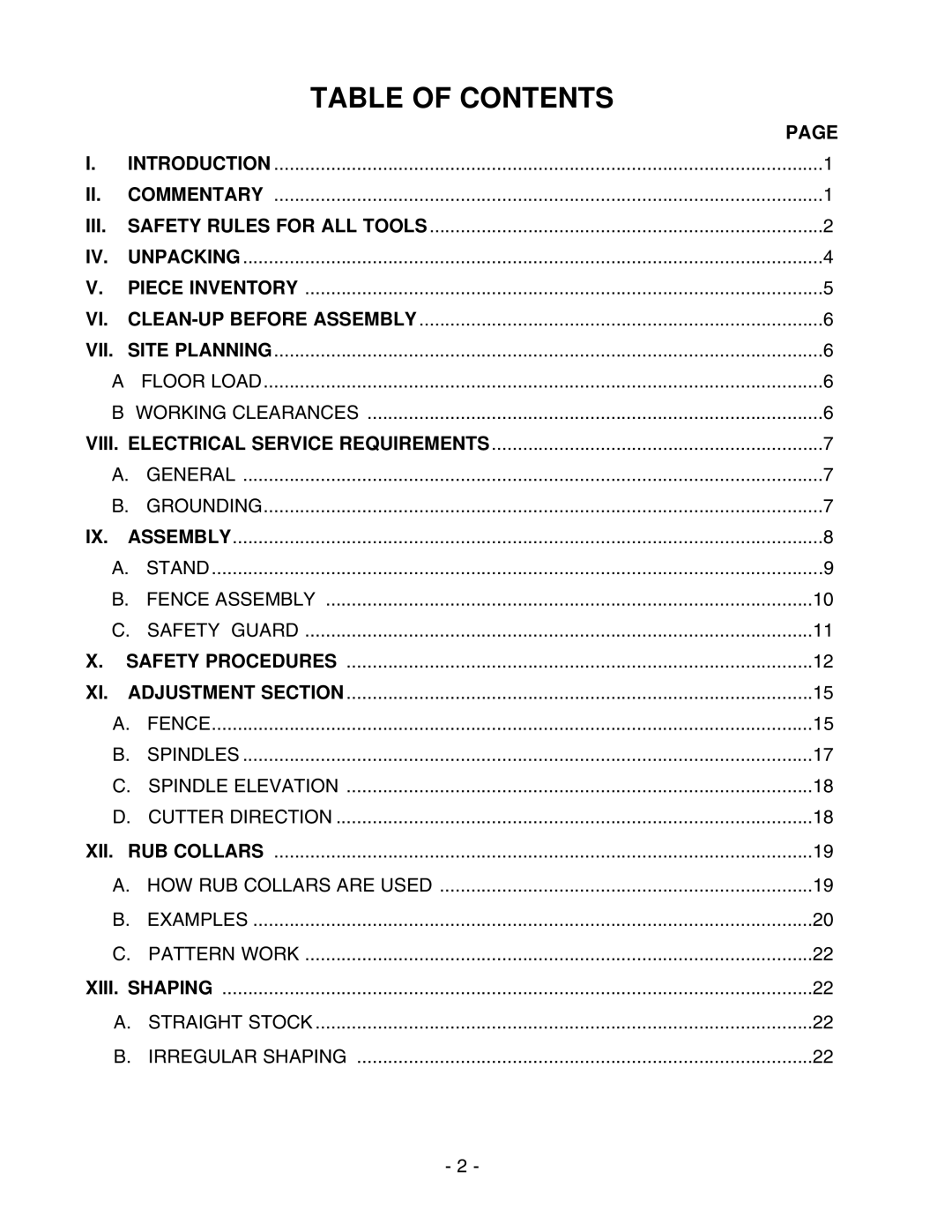 Grizzly G1024 instruction manual Table Of Contents, Page 