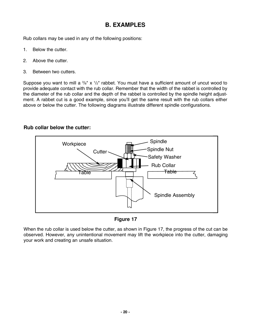 Grizzly G1024 instruction manual B. Examples, Rub collar below the cutter 