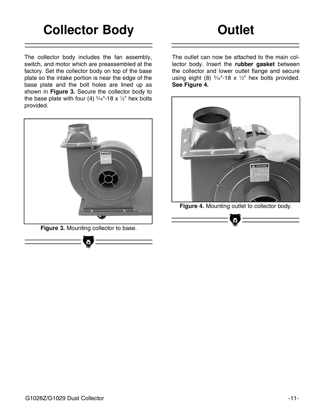 Grizzly G1028Z/G1029 instruction manual Collector Body, Outlet 