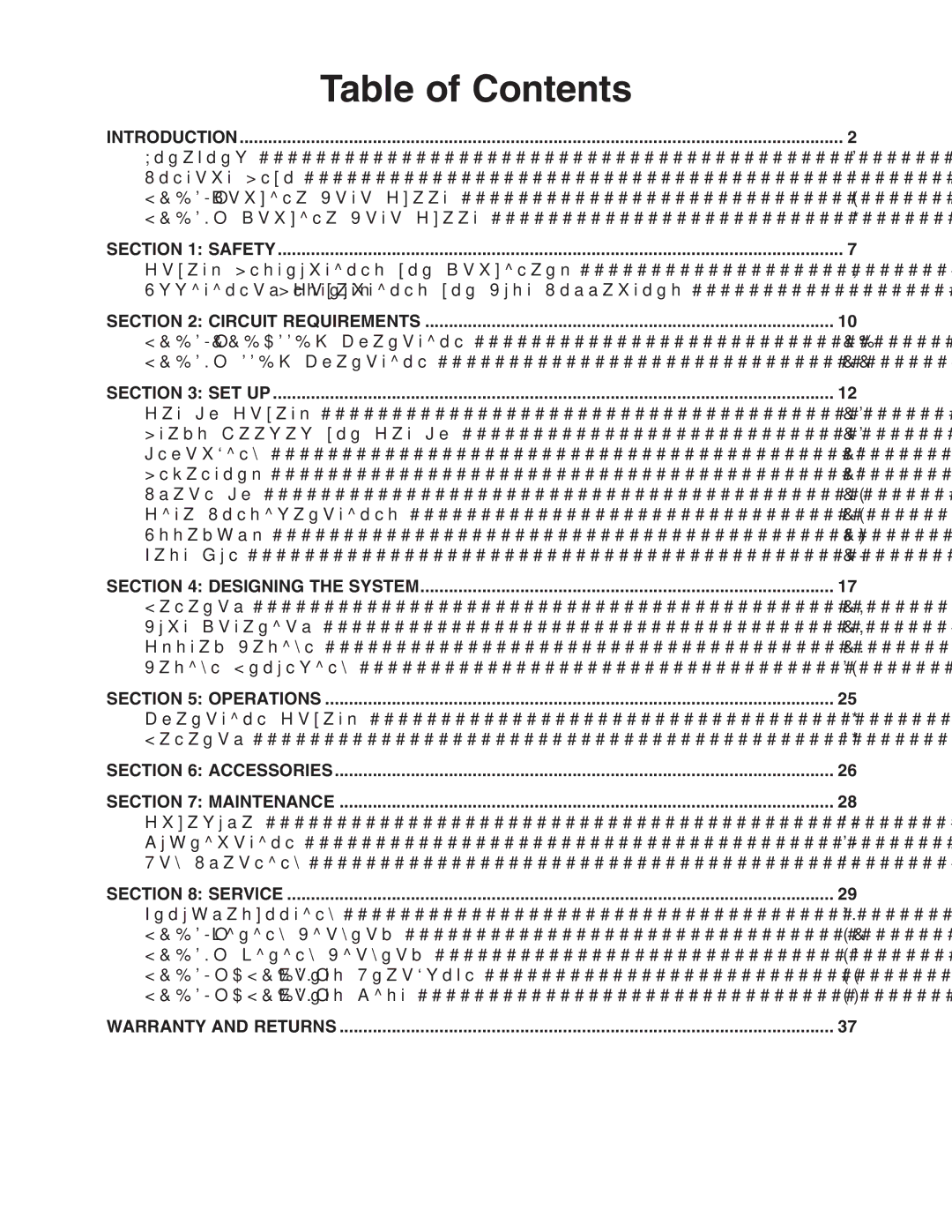 Grizzly G1028Z/G1029Z owner manual Table of Contents 