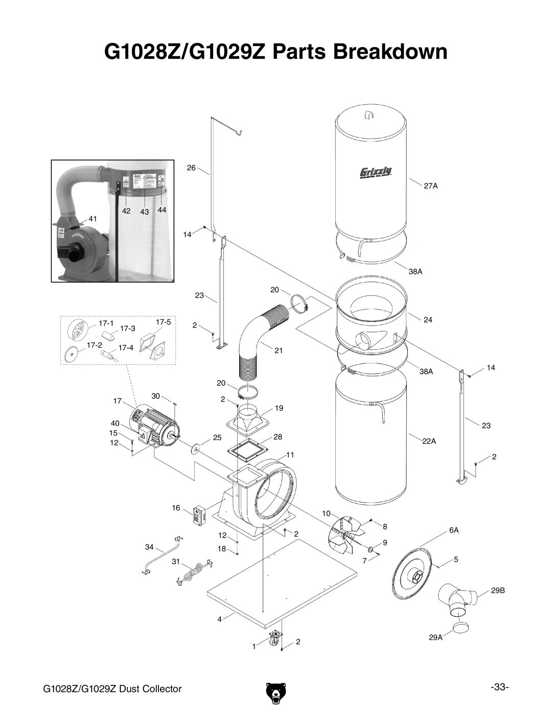 Grizzly owner manual G1028Z/G1029Z Parts Breakdown 