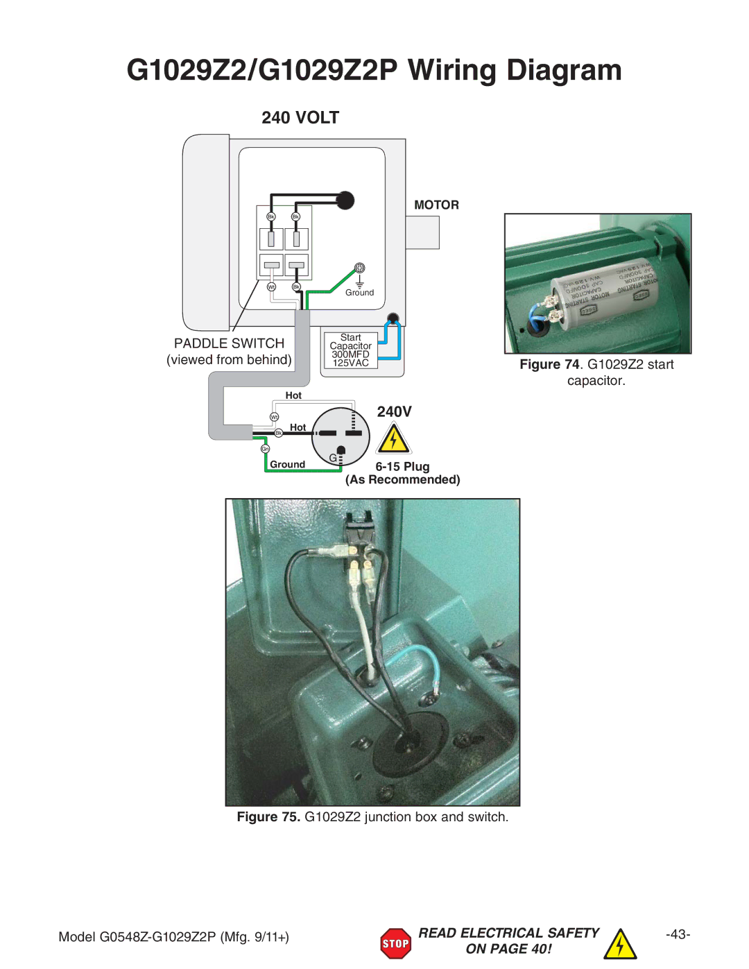 Grizzly owner manual G1029Z2/G1029Z2P Wiring Diagram, Volt, E699AHLI8= 