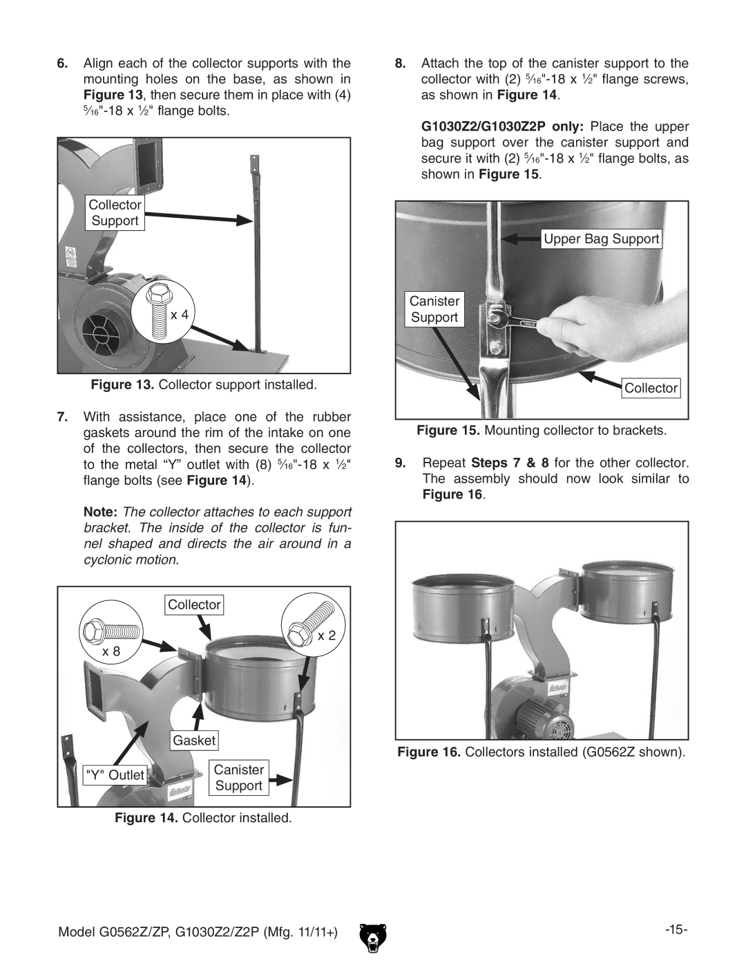 Grizzly G1030Z2 owner manual Outlet Canister Support 