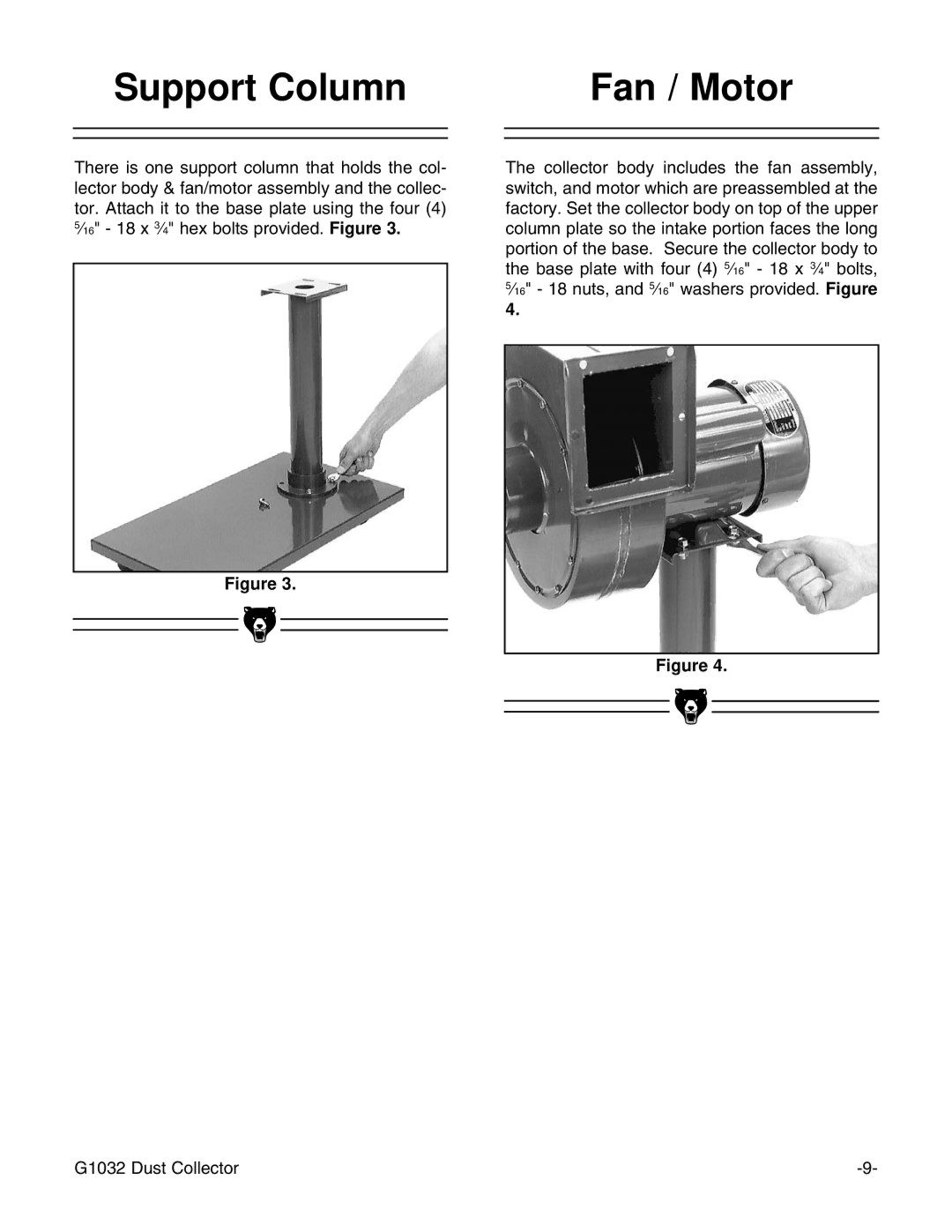 Grizzly G1032 instruction manual Support Column Fan / Motor 