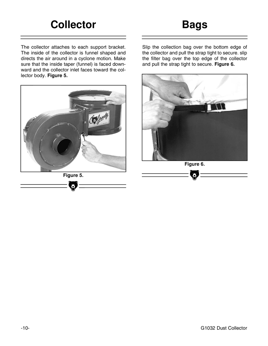 Grizzly G1032 instruction manual CollectorBags 