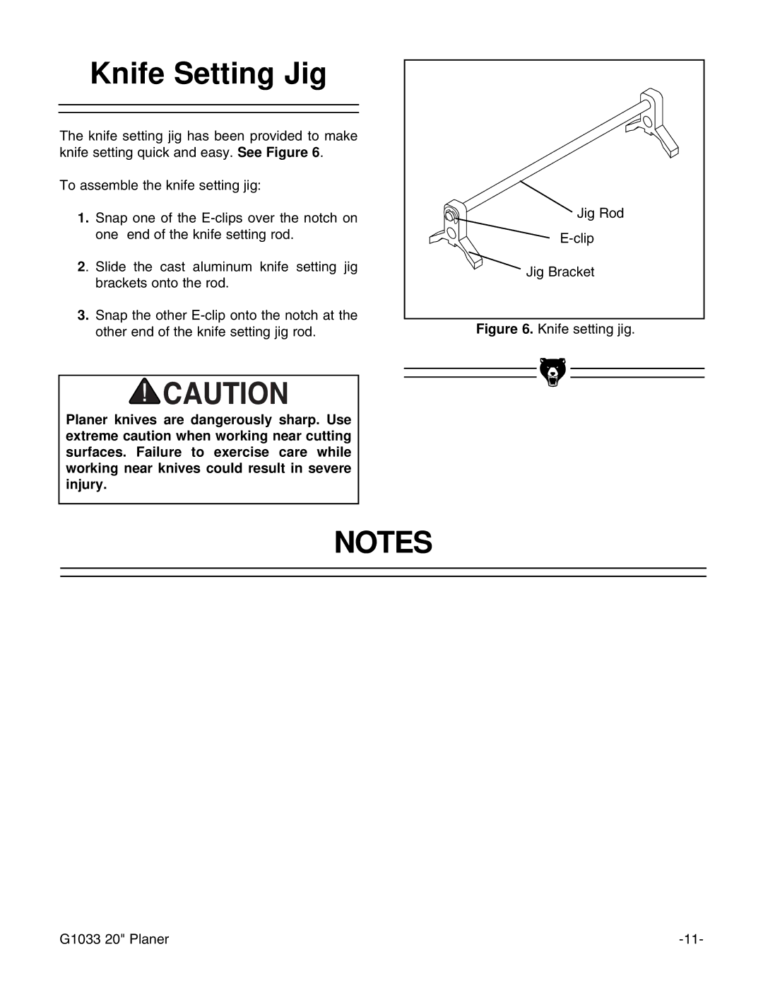 Grizzly G1033 instruction manual Knife Setting Jig, Knife setting jig 