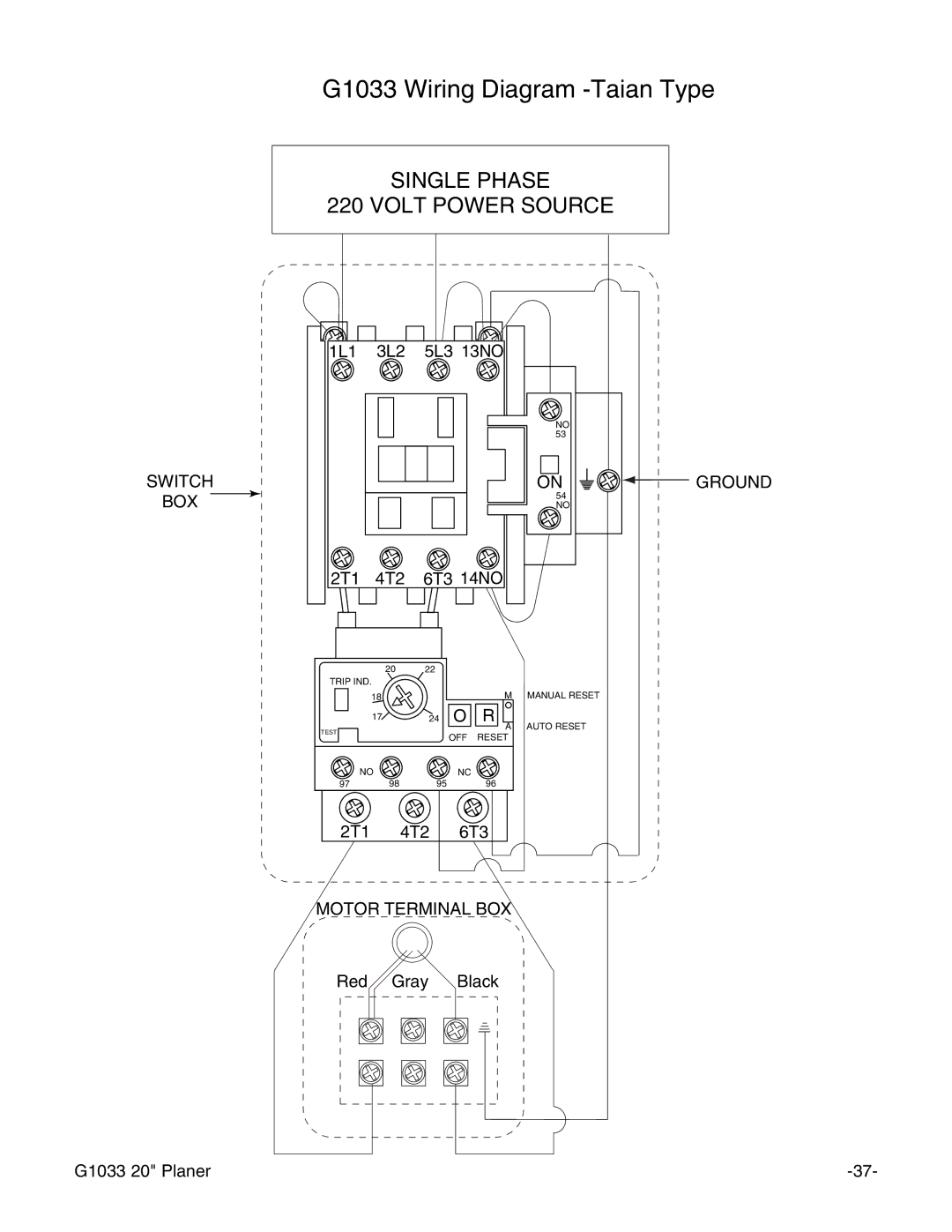 Grizzly instruction manual G1033 Wiring Diagram -Taian Type 