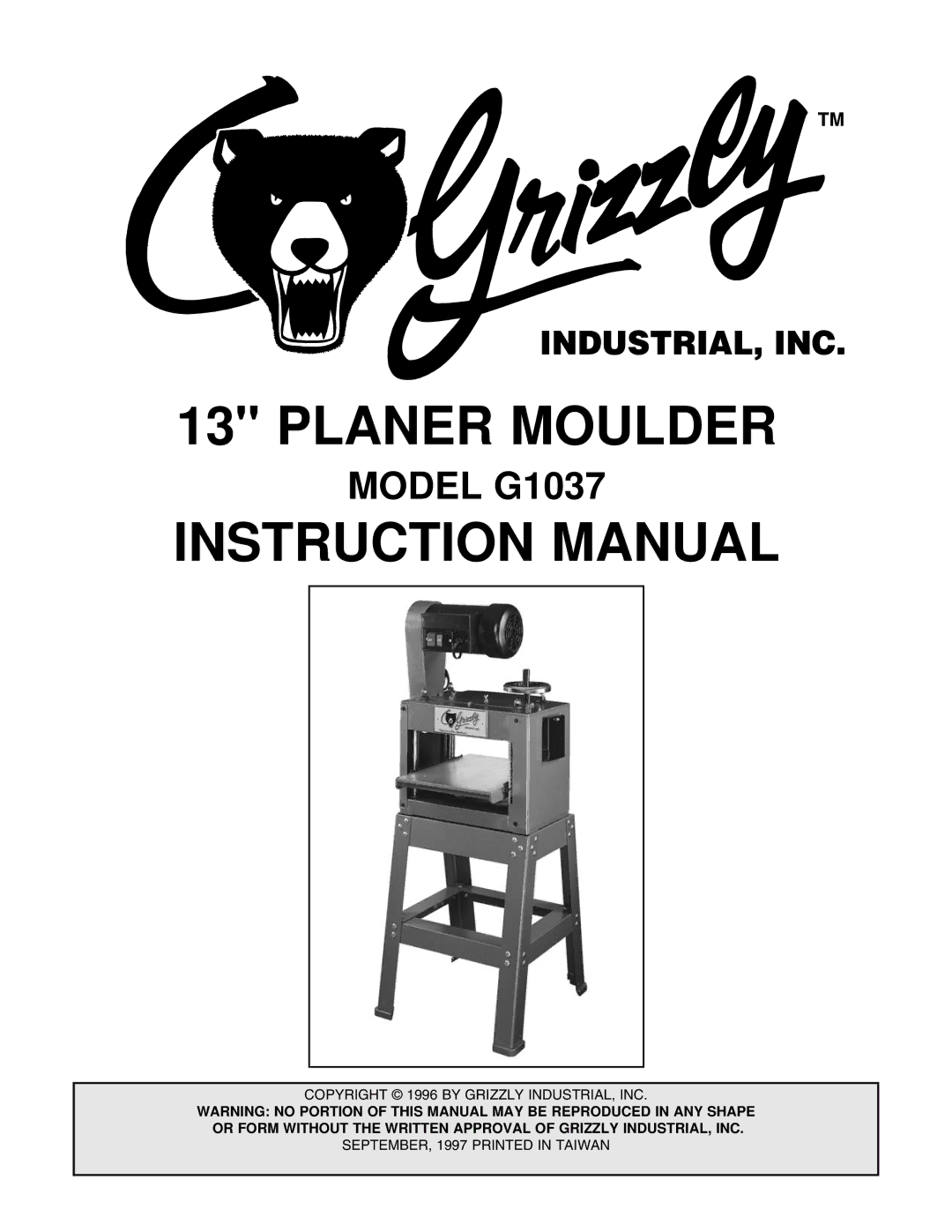 Grizzly G1037 instruction manual Planer Moulder 