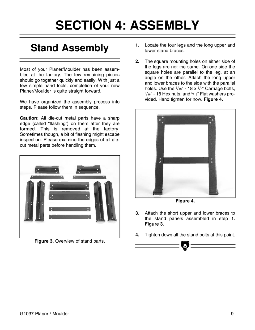 Grizzly G1037 instruction manual Stand Assembly 