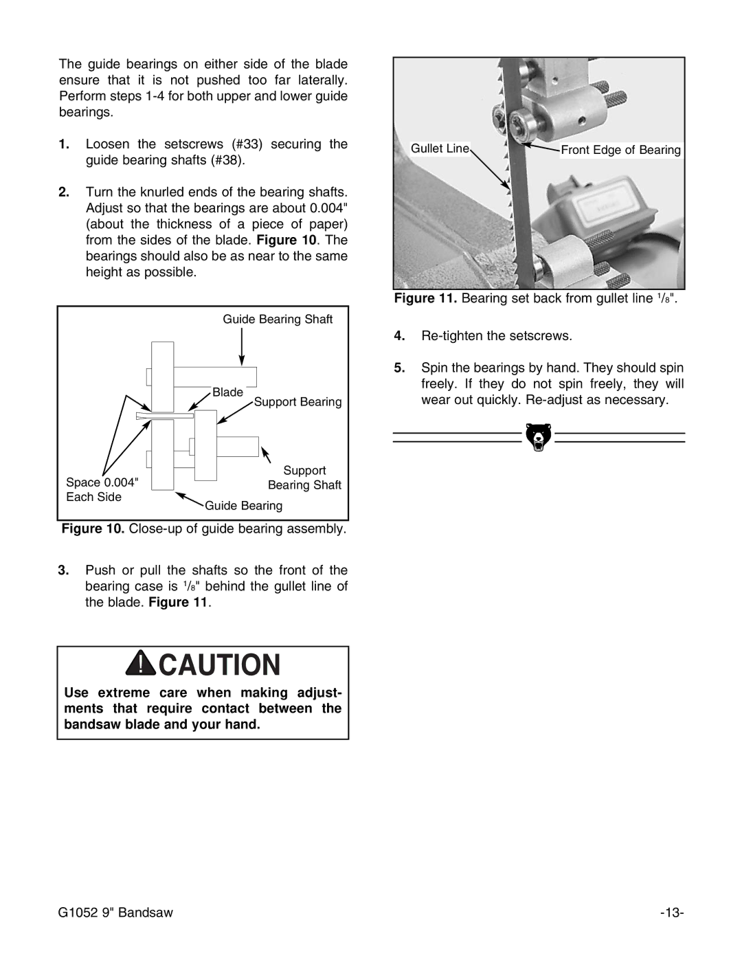 Grizzly G1052 instruction manual Guide Bearing Shaft Blade Support Bearing Space Each Side 