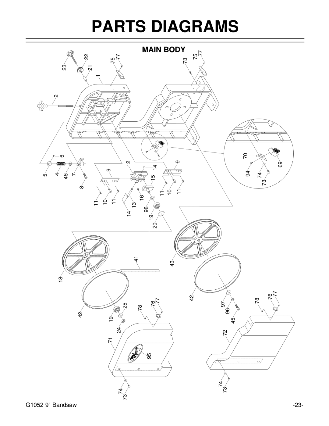 Grizzly G1052 instruction manual Parts Diagrams 