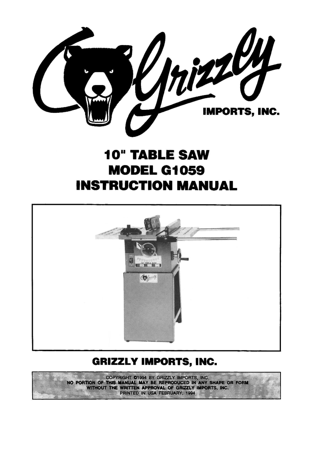 Grizzly G1059 manual 