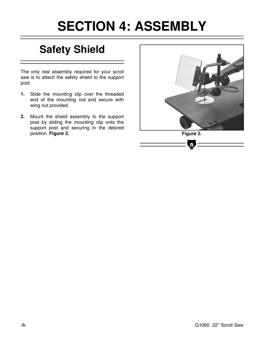 Grizzly G1060 instruction manual Assembly, Safety Shield 