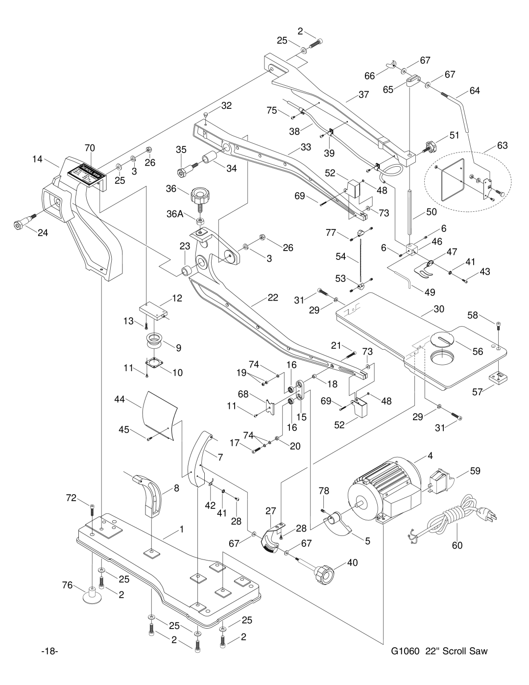 Grizzly instruction manual 1426 36A G1060 22 Scroll Saw 