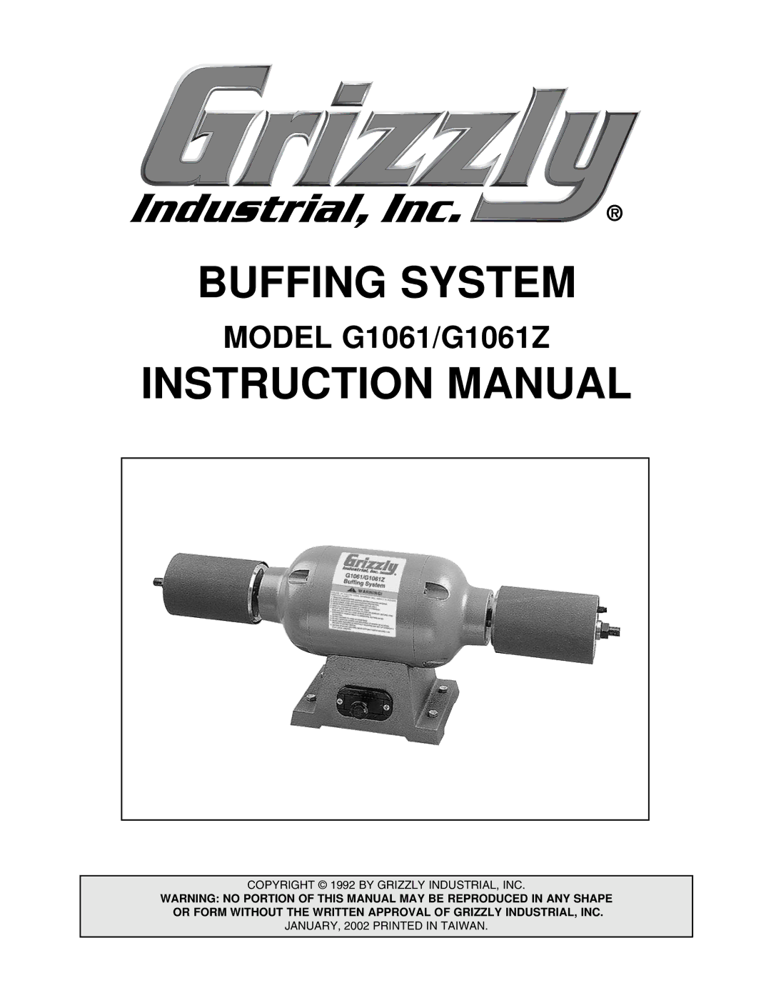 Grizzly instruction manual Buffing System, Model G1061/G1061Z 