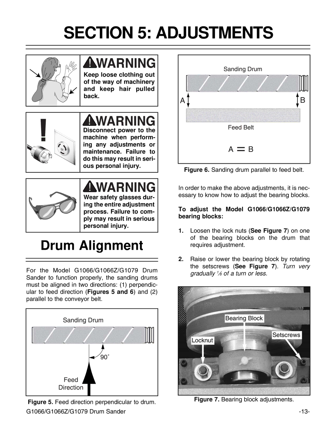 Grizzly G1066 instruction manual Adjustments, Drum Alignment 