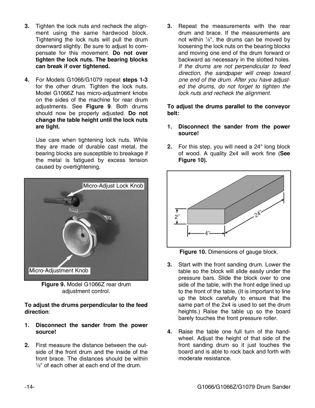 Grizzly instruction manual Model G1066Z rear drum Adjustment control 