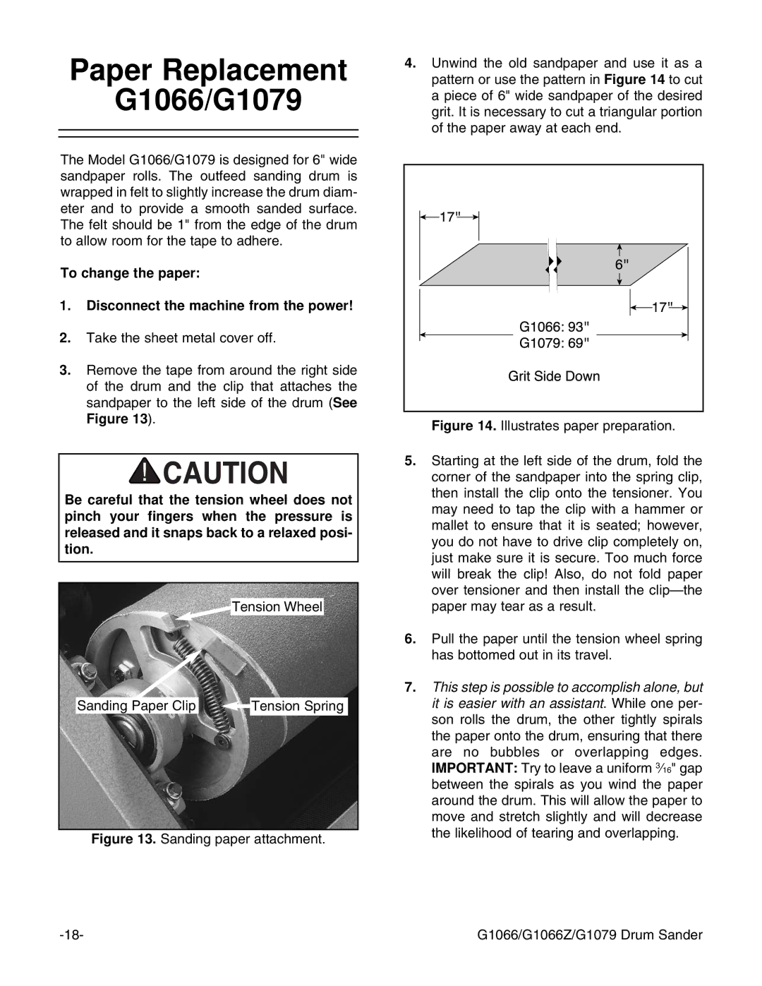 Grizzly instruction manual Paper Replacement G1066/G1079, To change the paper Disconnect the machine from the power 