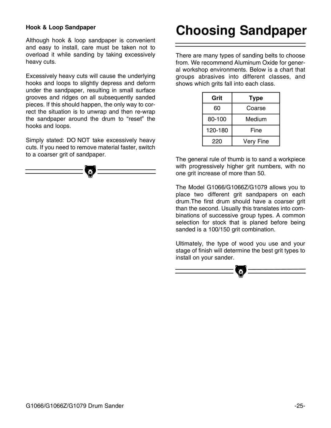 Grizzly G1066 instruction manual Choosing Sandpaper, Hook & Loop Sandpaper 