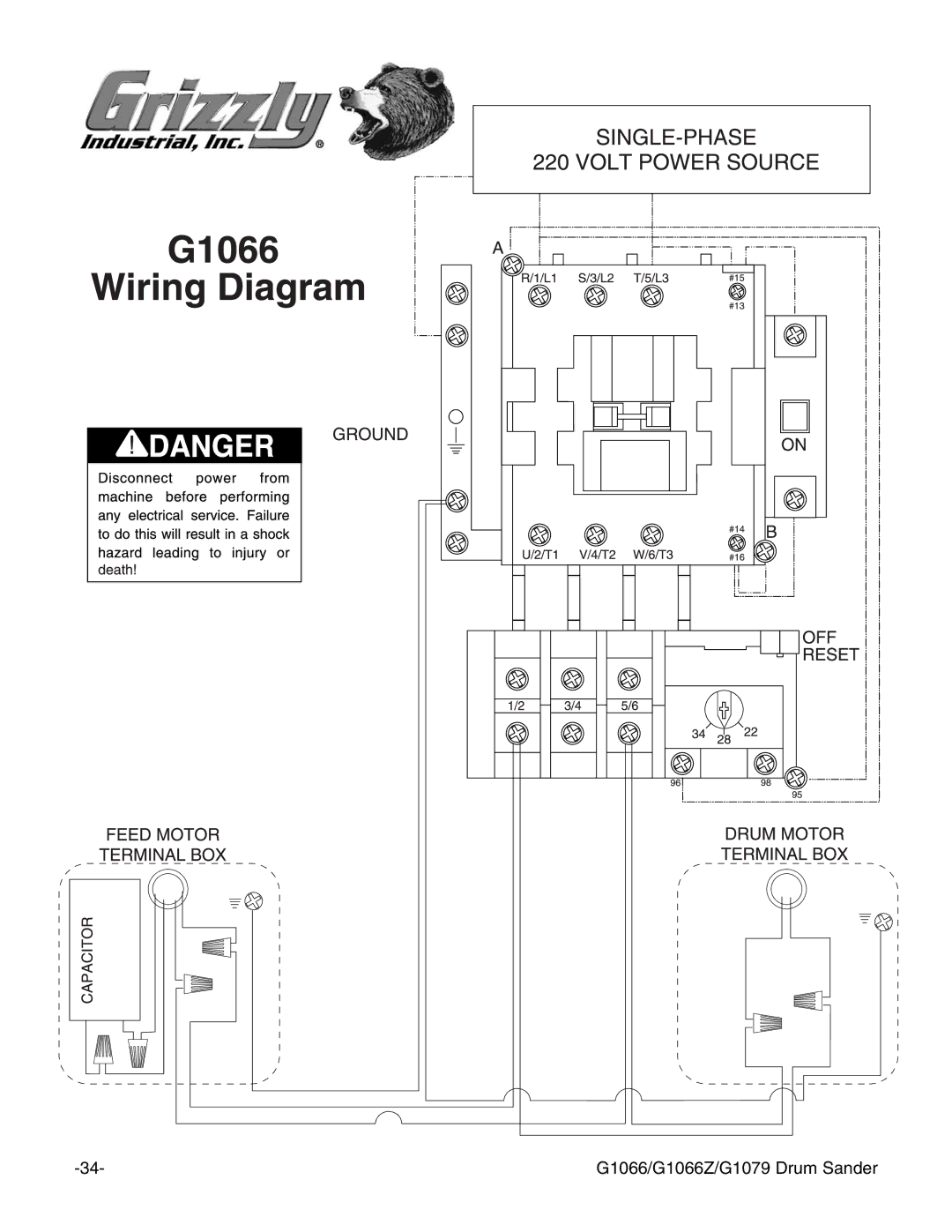 Grizzly instruction manual G1066/G1066Z/G1079 Drum Sander 