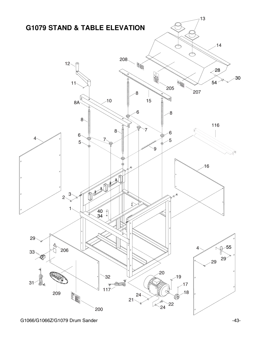 Grizzly G1066 instruction manual G1079 Stand & Table Elevation 