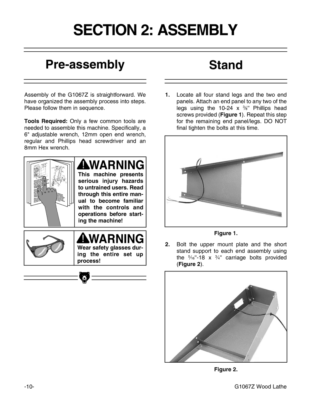 Grizzly G1067Z instruction manual Assembly, Pre-assemblyStand 