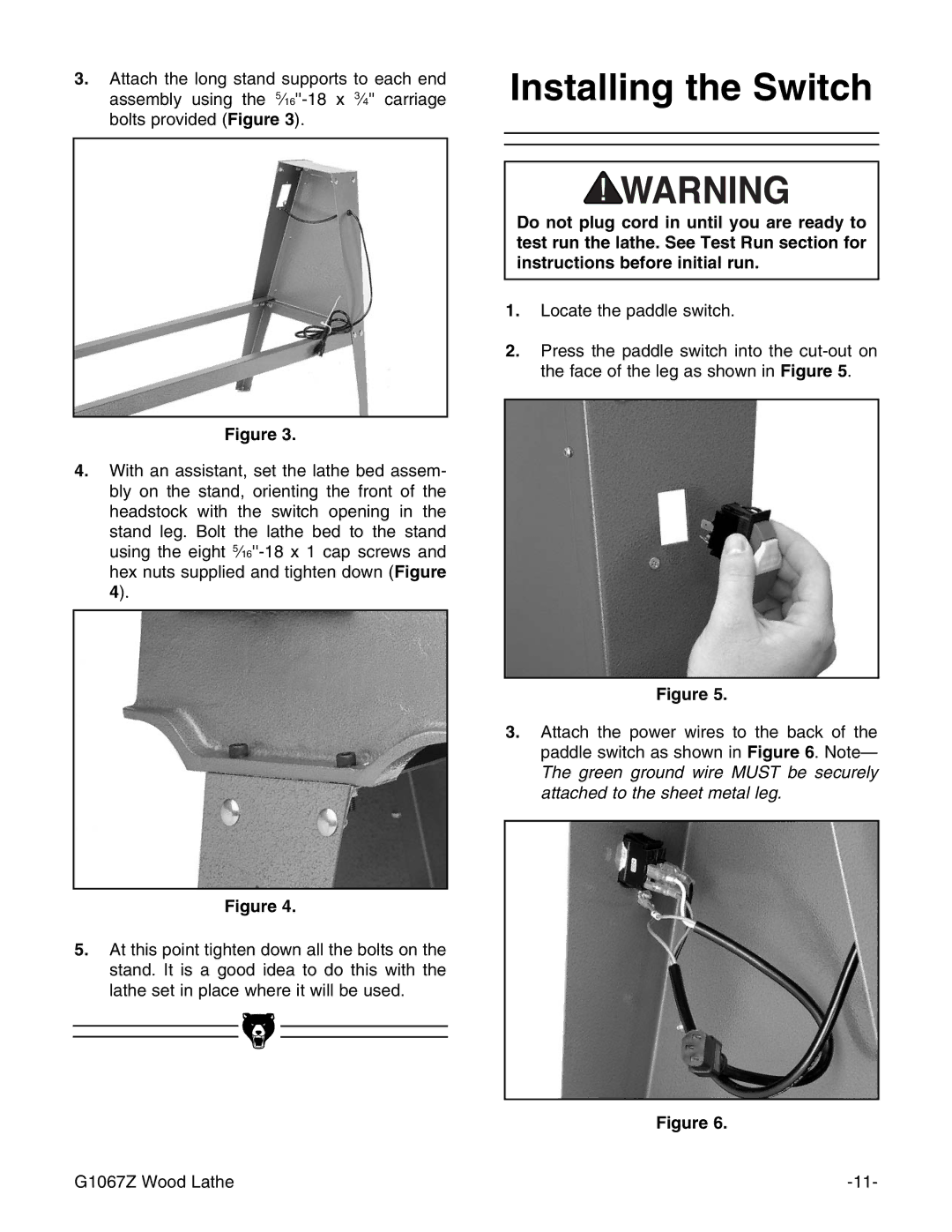 Grizzly G1067Z instruction manual Installing the Switch 