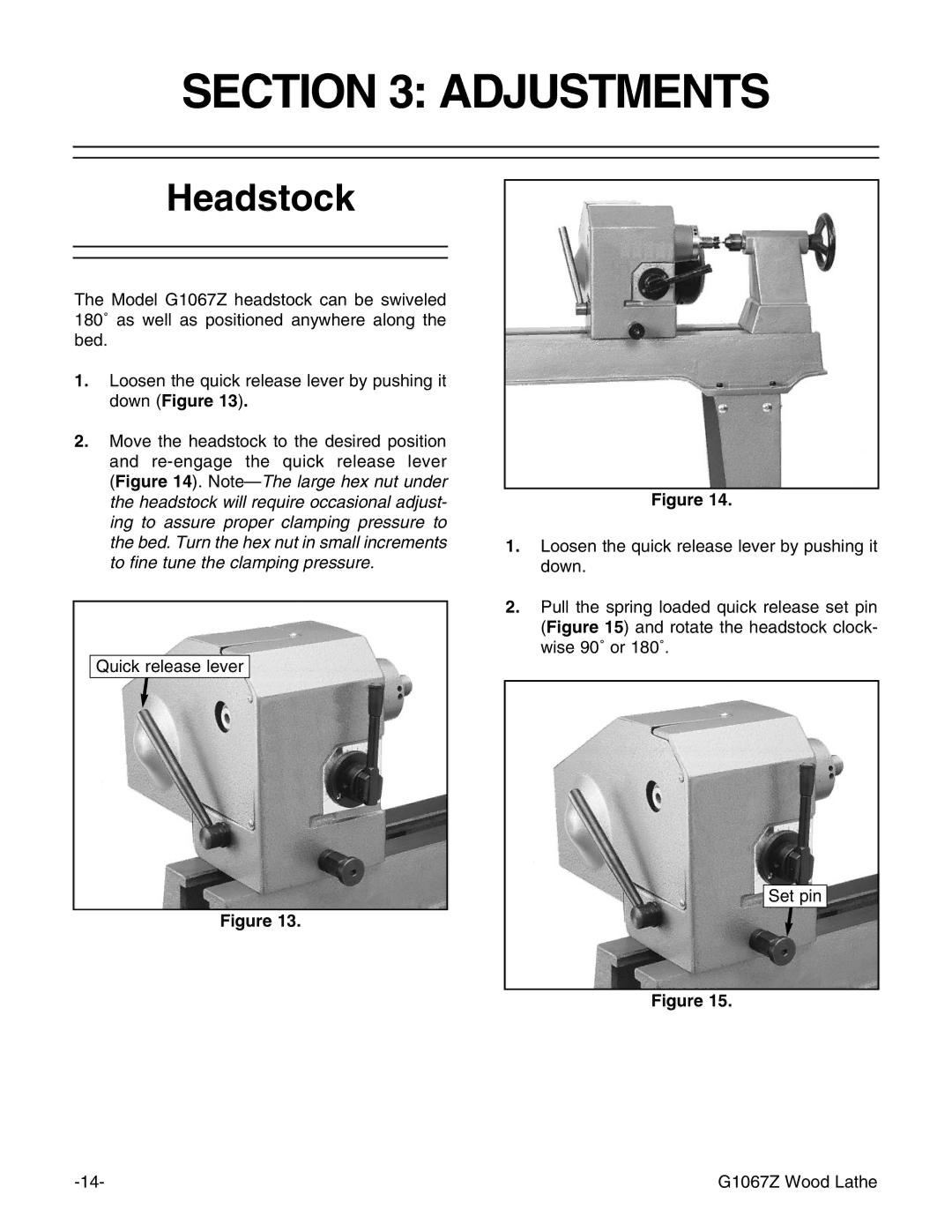 Grizzly G1067Z instruction manual Adjustments, Headstock 