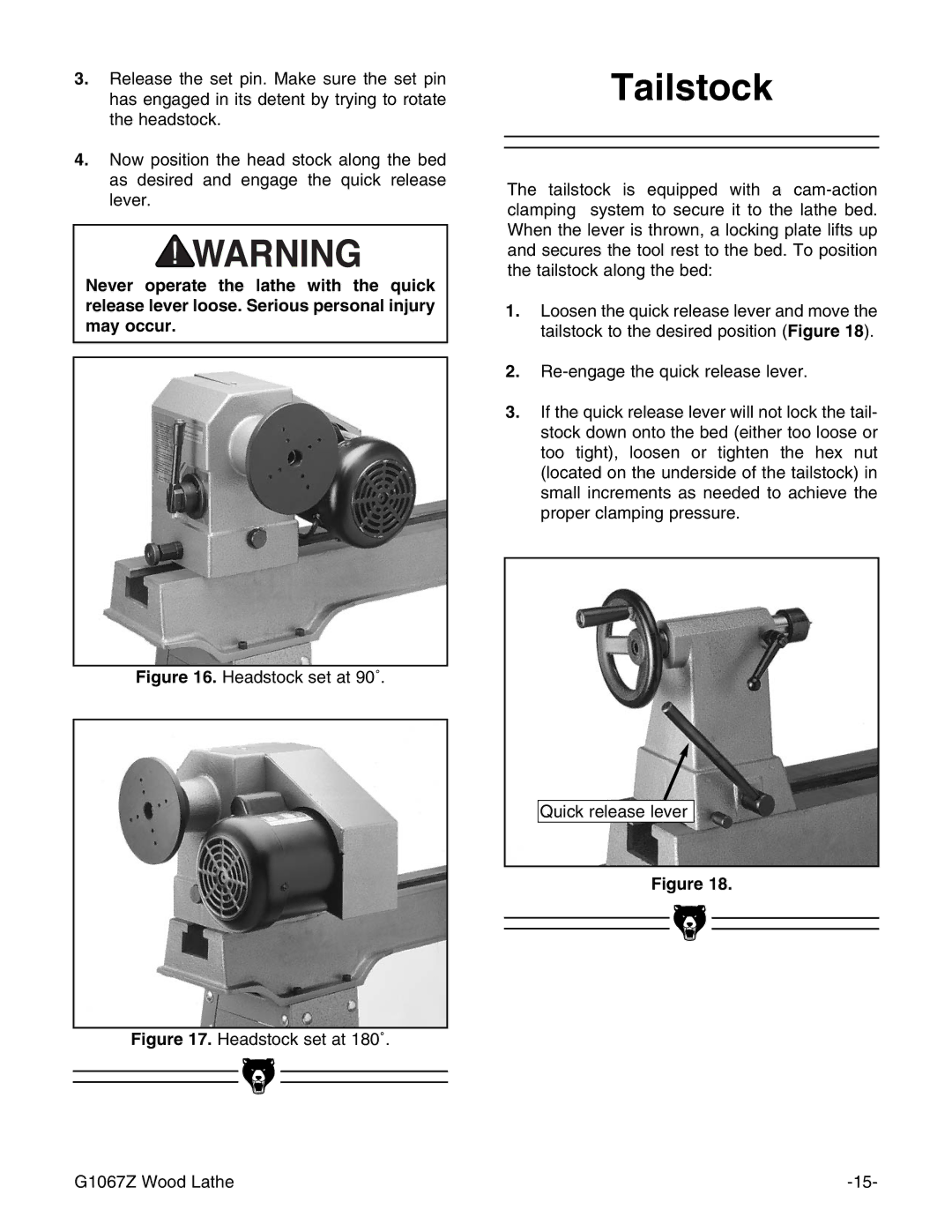 Grizzly G1067Z instruction manual Headstock set at 90˚ 