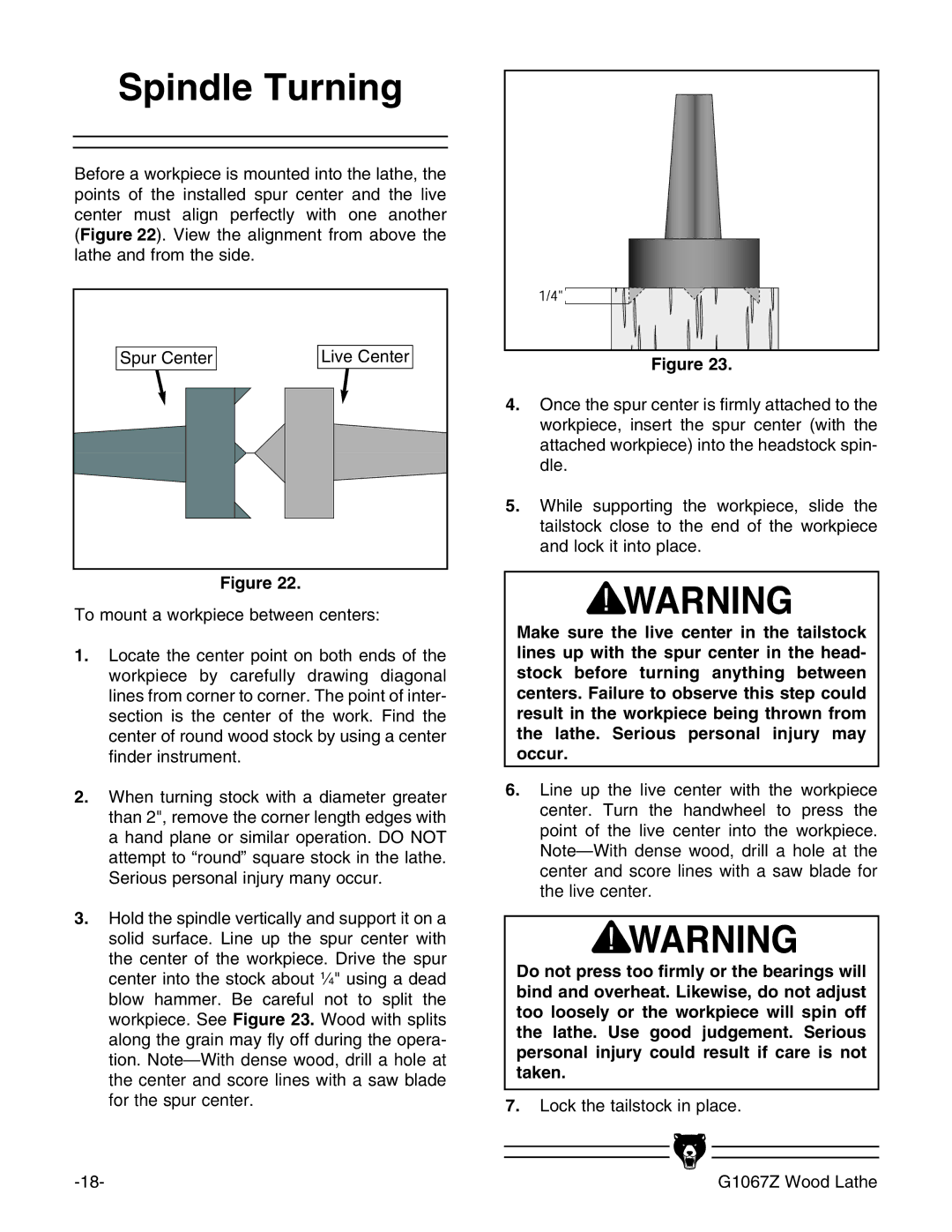 Grizzly G1067Z instruction manual Spindle Turning 