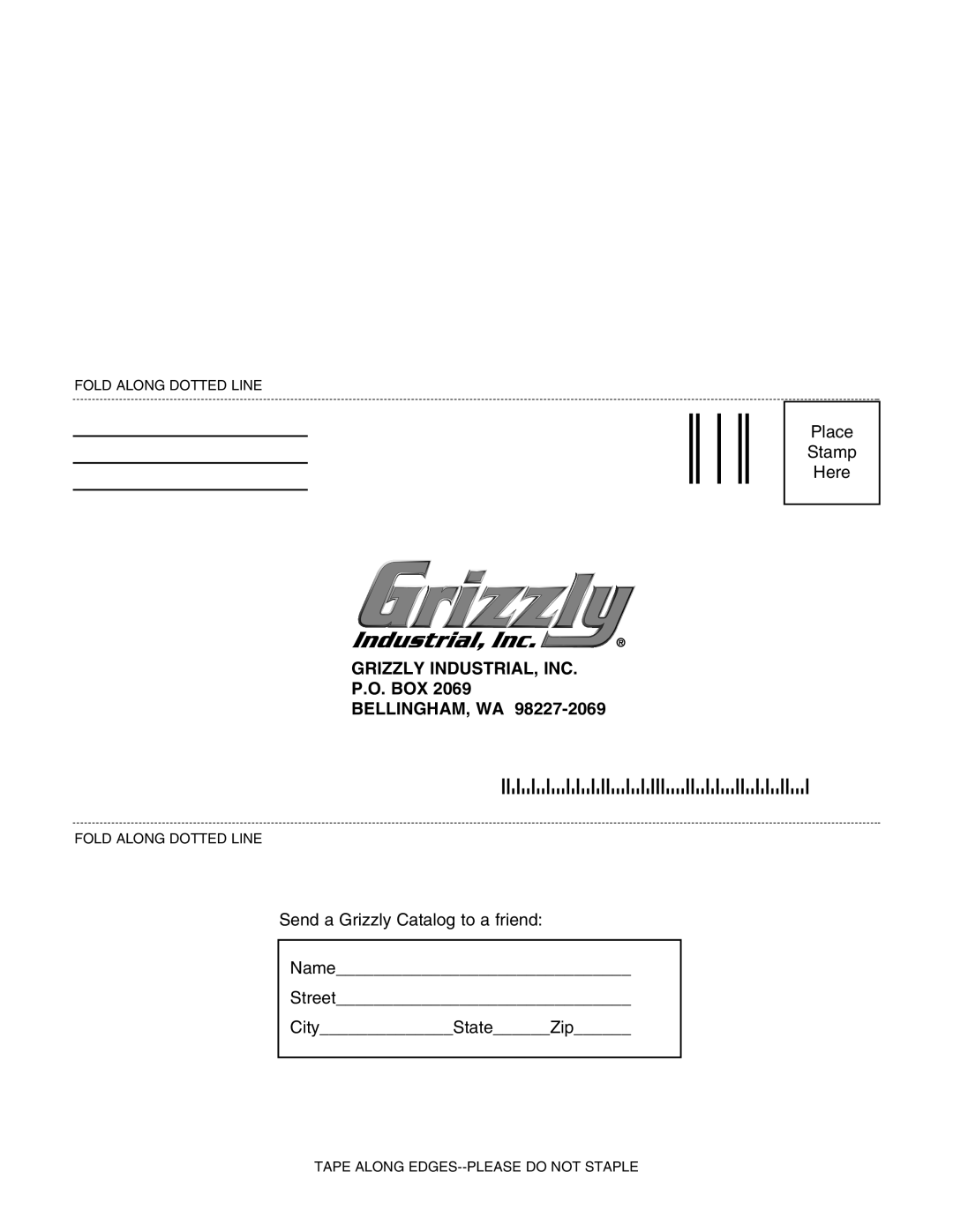 Grizzly G1067Z instruction manual Grizzly INDUSTRIAL, INC, Box Bellingham, Wa 