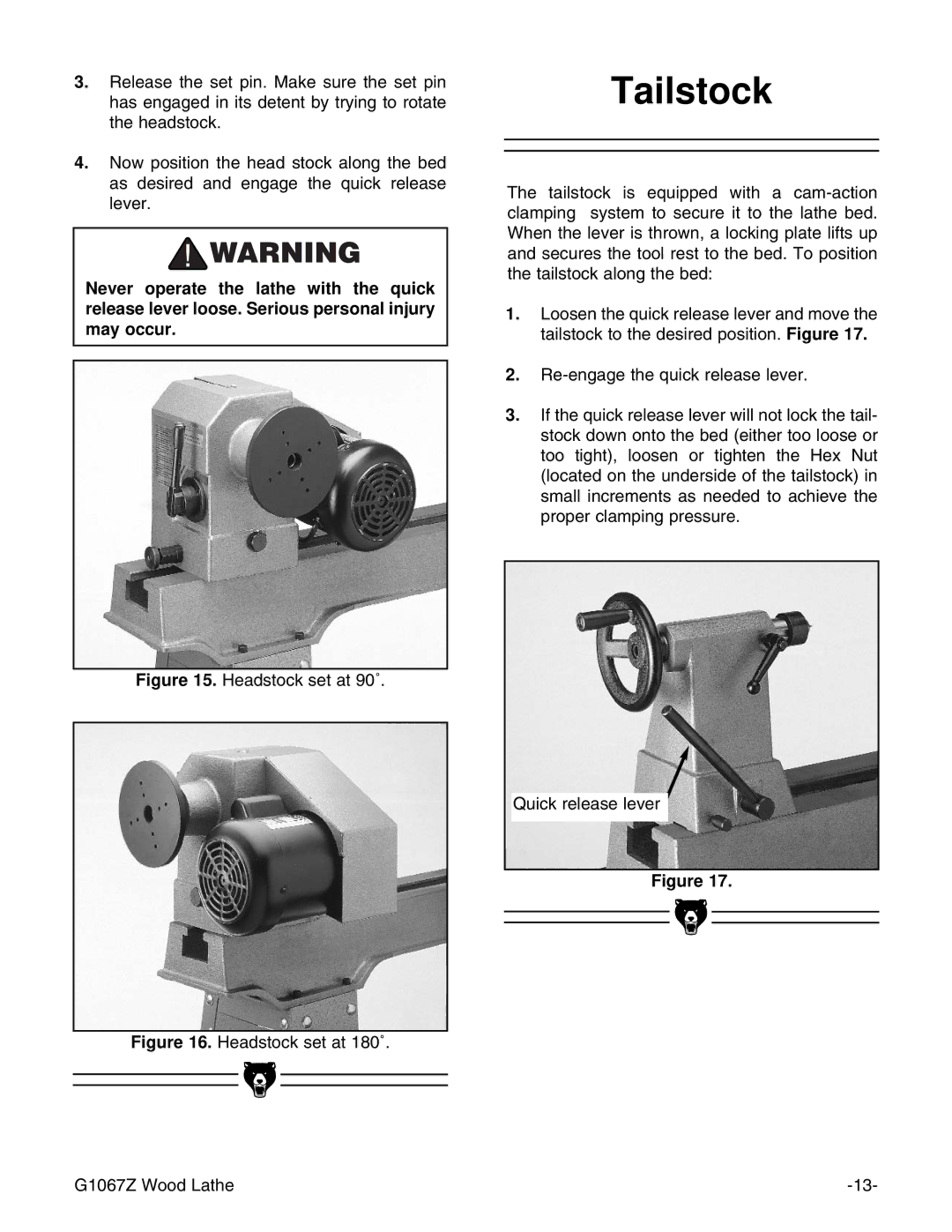 Grizzly G1067Z instruction manual Headstock set at 90˚ 