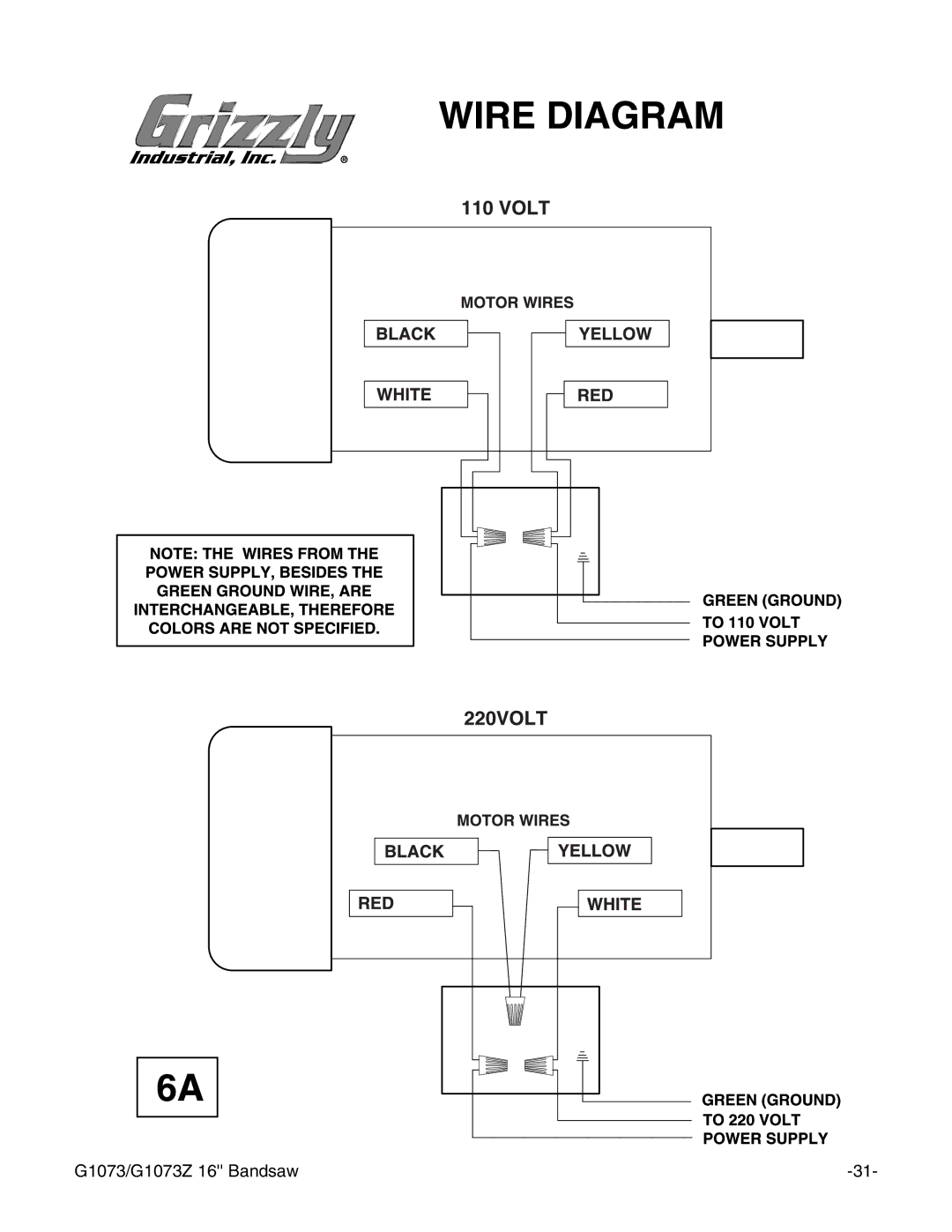 Grizzly instruction manual G1073/G1073Z 16 Bandsaw 